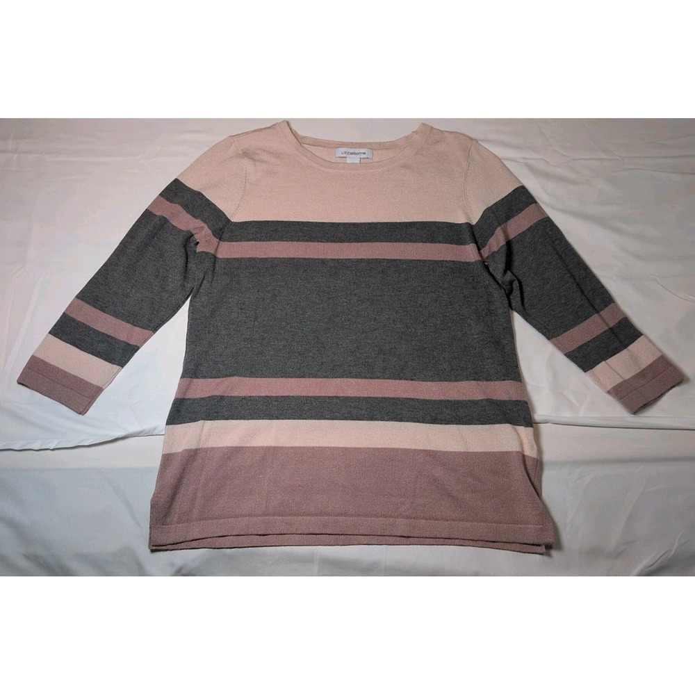 Liz Claiborne Sweater Womens Pink/Gray 3/4 Sleeve Pullover Office Workwear
